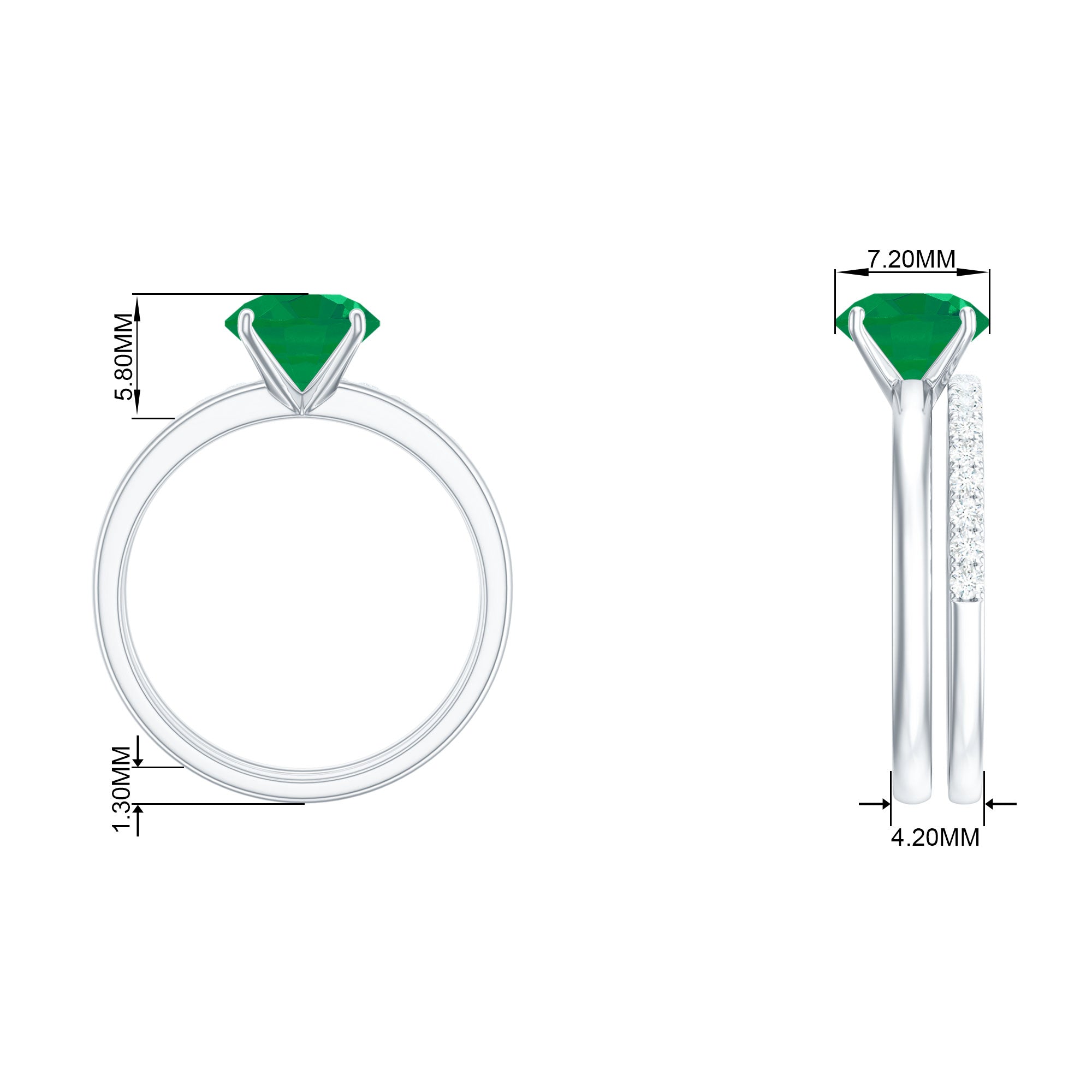 1 CT Green Emerald Solitaire Bridal Ring Set with Diamond Emerald - ( AAA ) - Quality - Rosec Jewels