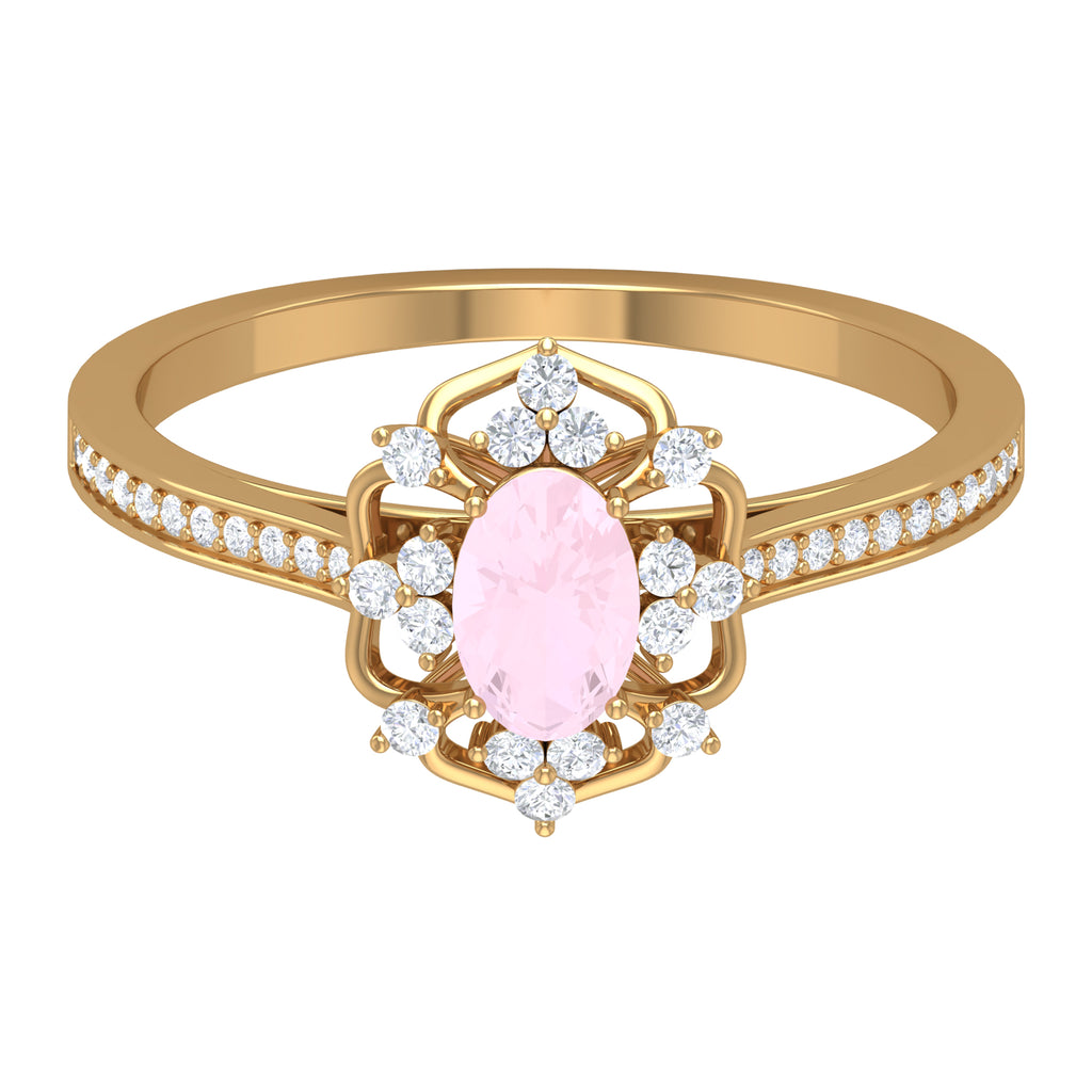 3/4 CT Estate Rose Quartz and Diamond Engagement Ring Rose Quartz - ( AAA ) - Quality - Rosec Jewels