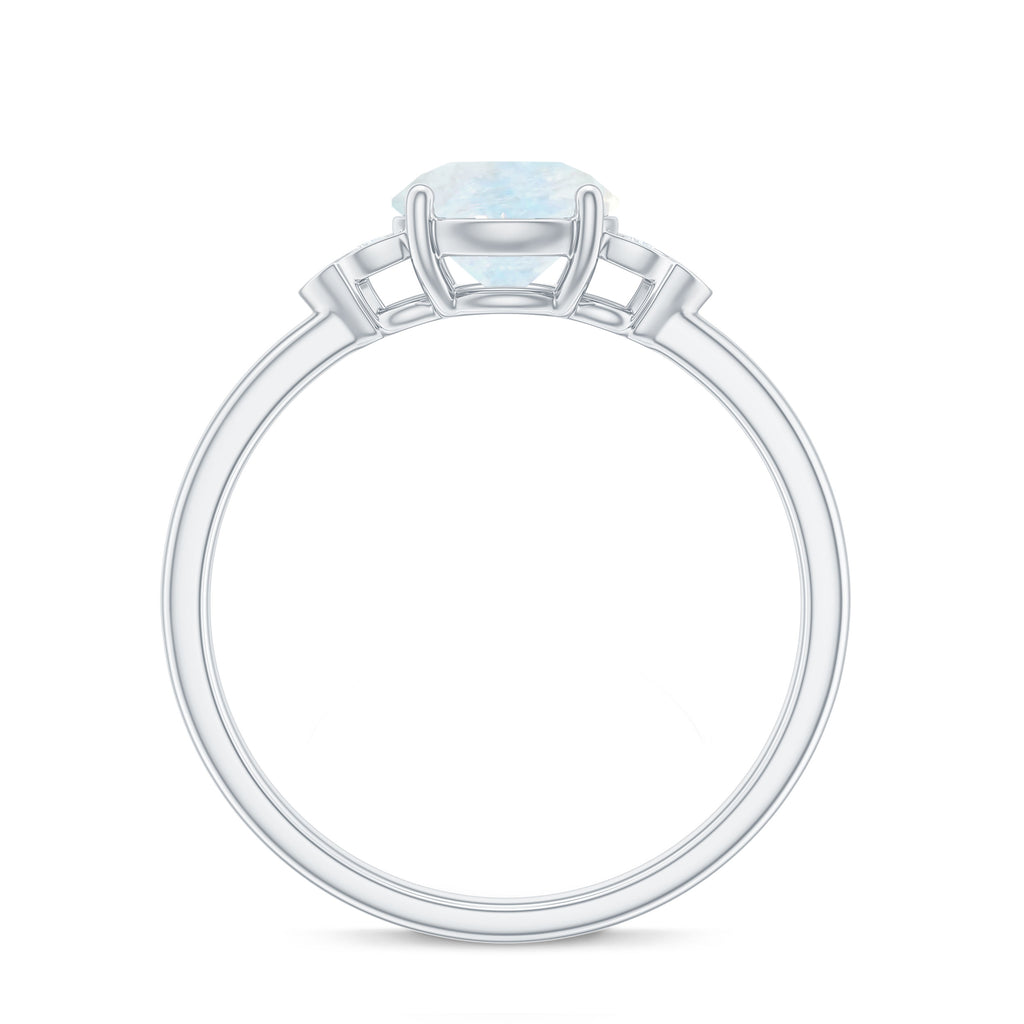 1.50 CT Moonstone Solitaire Engagement Ring with Diamond Trio Moonstone - ( AAA ) - Quality - Rosec Jewels