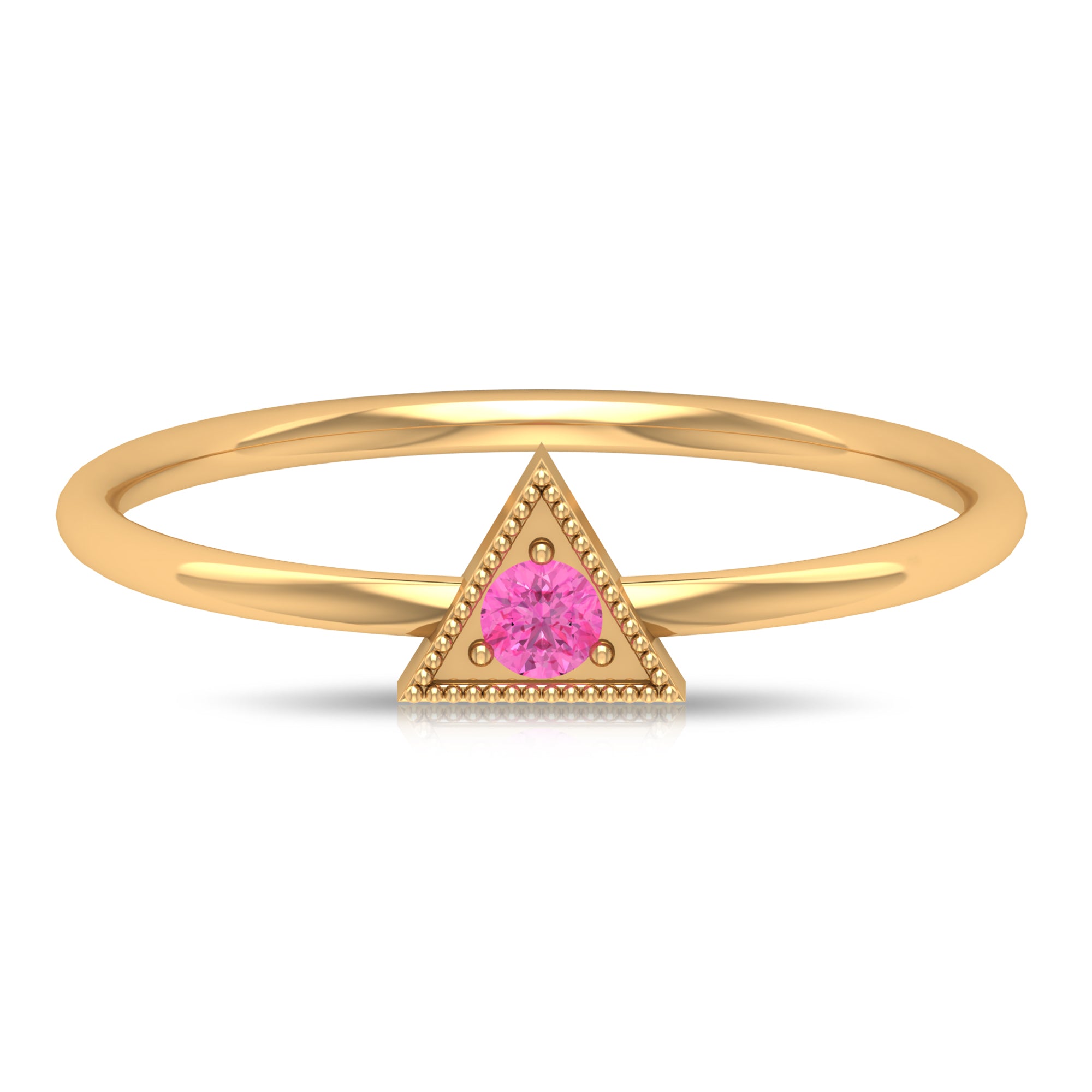 Triangle Shape Ring with Pink Sapphire and Milgrain Detailing Pink Sapphire - ( AAA ) - Quality - Rosec Jewels