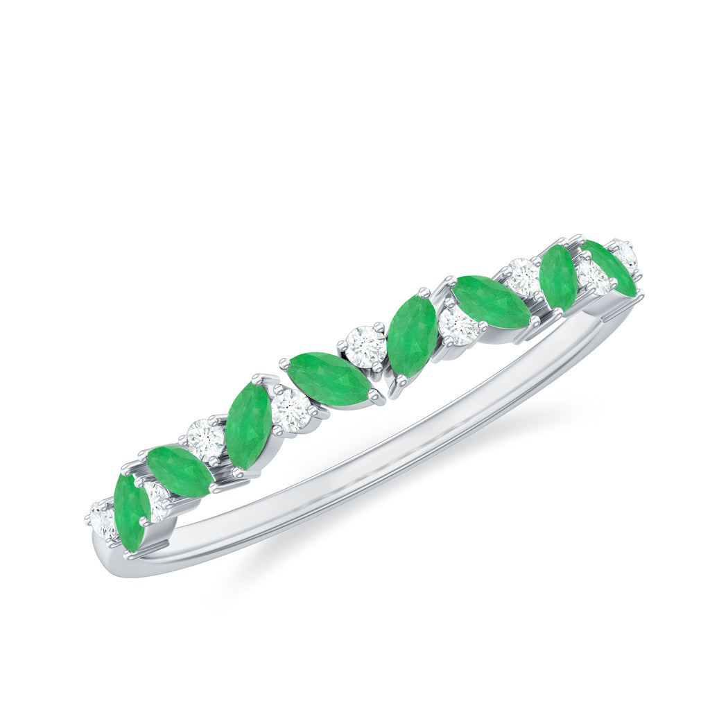 Marquise Emerald and Diamond Half Eternity Ring