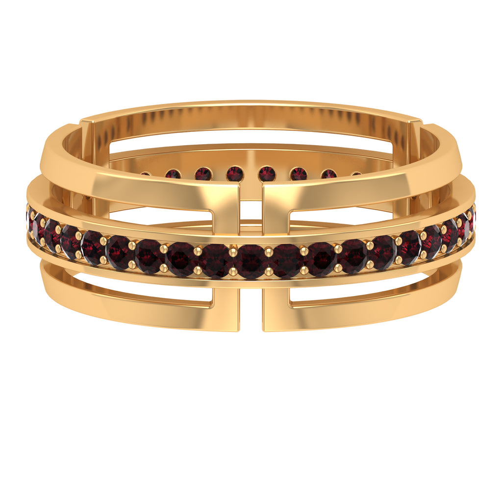 Gold Wedding Band for Men with 1.25 CT Garnet in Pinpoint Setting Garnet - ( AAA ) - Quality - Rosec Jewels