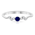 1/4 CT Blue Sapphire and Diamond Leaf Branch Promise Ring Blue Sapphire - ( AAA ) - Quality - Rosec Jewels