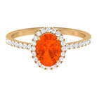 1.50 CT Oval Fire Opal Engagement Ring with Diamond Halo and Side Stones Fire Opal - ( AAA ) - Quality - Rosec Jewels