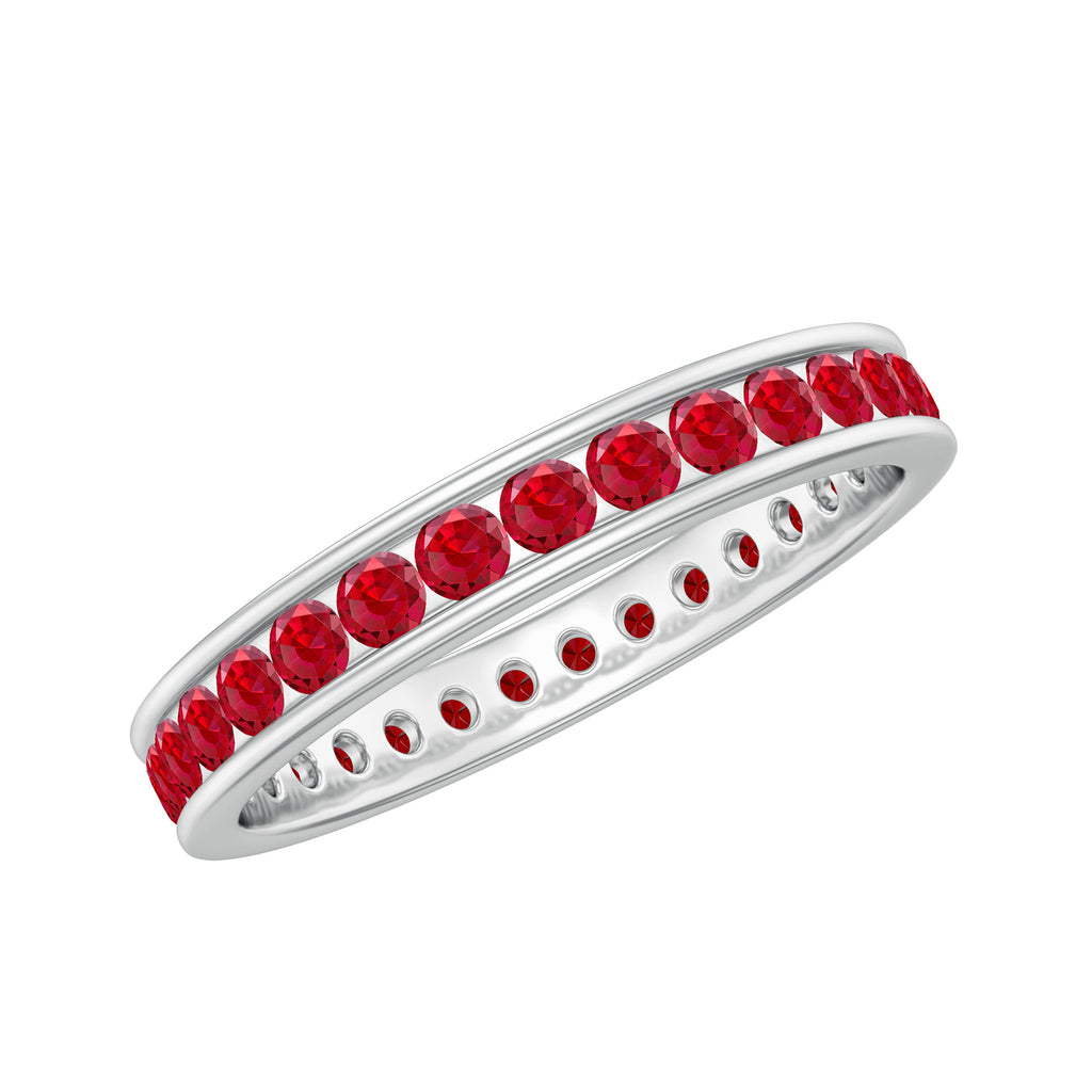 Channel Set Round Created Ruby Eternity Band Ring