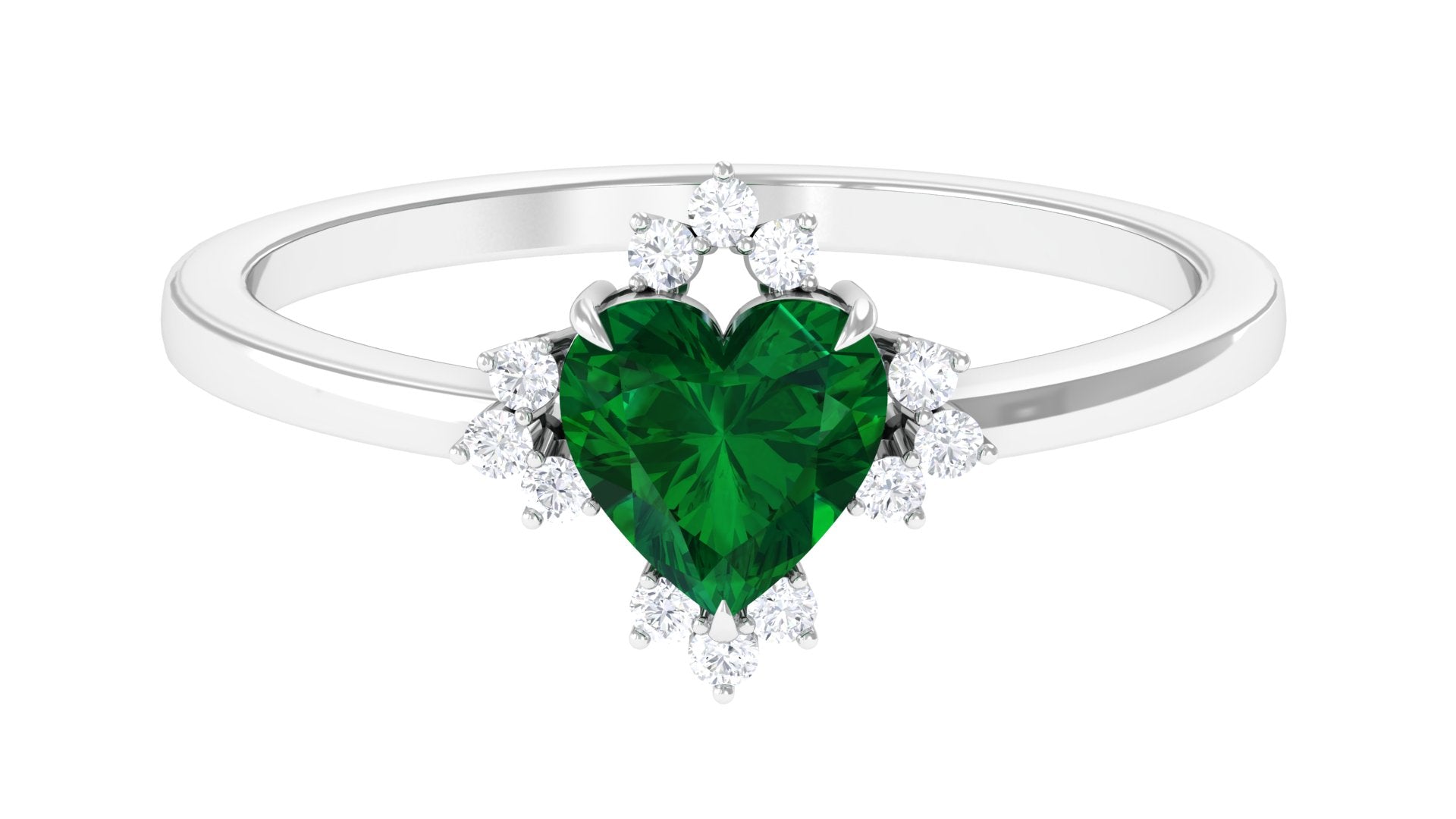 Heart Shape Created Emerald Designer Engagement Ring with Diamond Lab Created Emerald - ( AAAA ) - Quality - Rosec Jewels