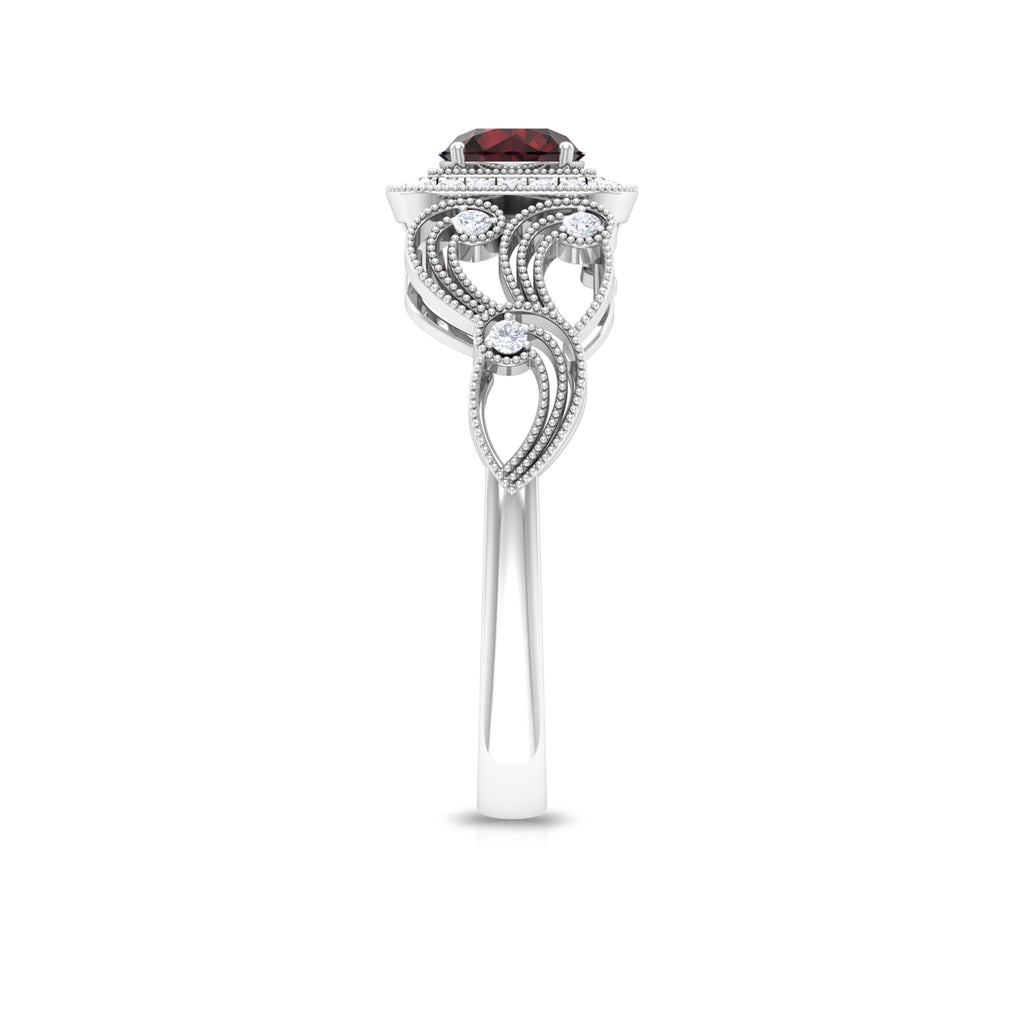 0.75 CT Garnet and Diamond Art Deco Engagement Ring with Milgrain Details Garnet - ( AAA ) - Quality - Rosec Jewels