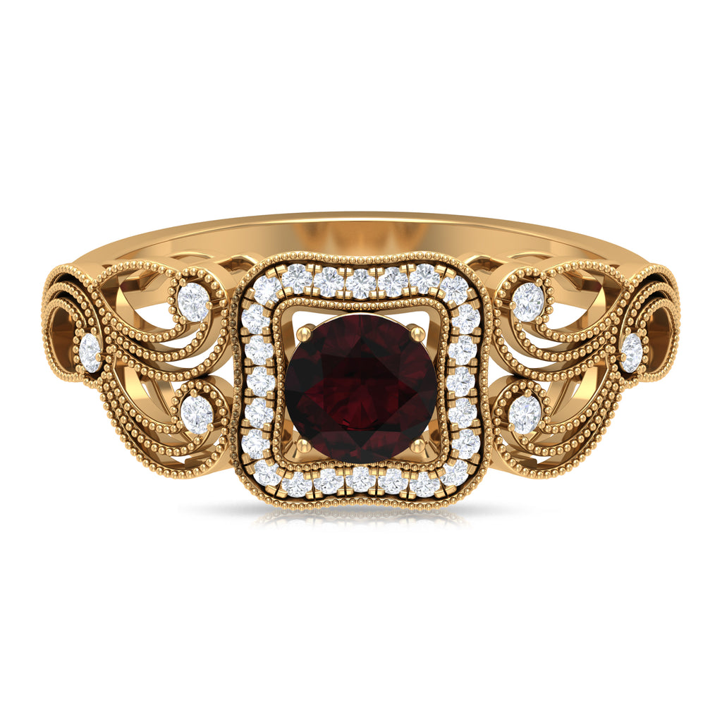 0.75 CT Garnet and Diamond Art Deco Engagement Ring with Milgrain Details Garnet - ( AAA ) - Quality - Rosec Jewels