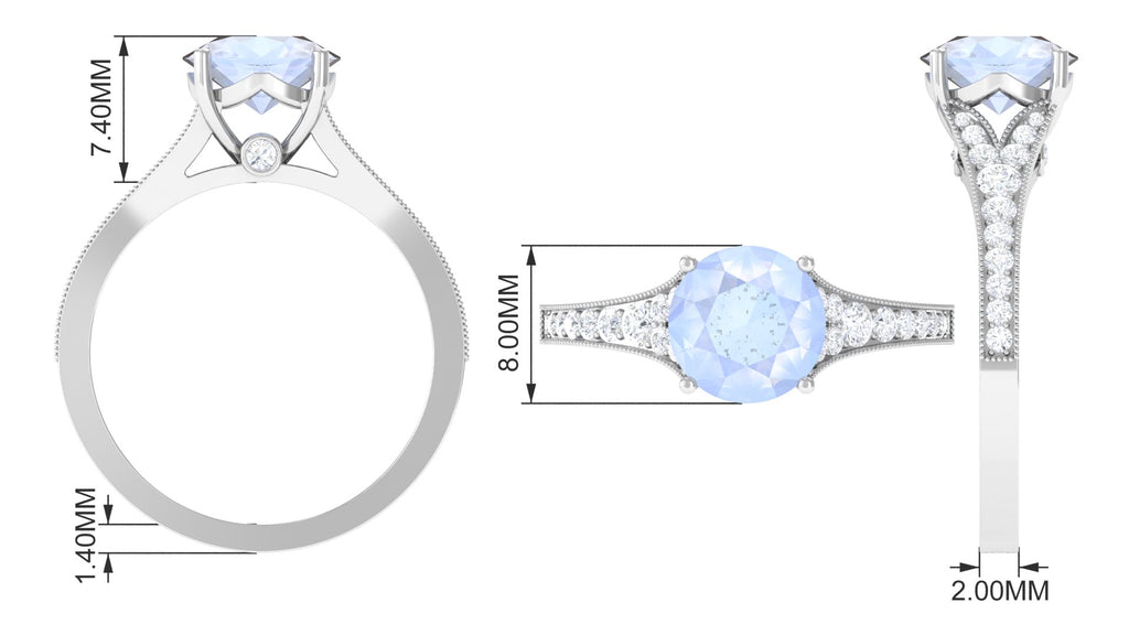 1.5 CT Moonstone Engagement Ring with Diamond Side Stones Moonstone - ( AAA ) - Quality - Rosec Jewels