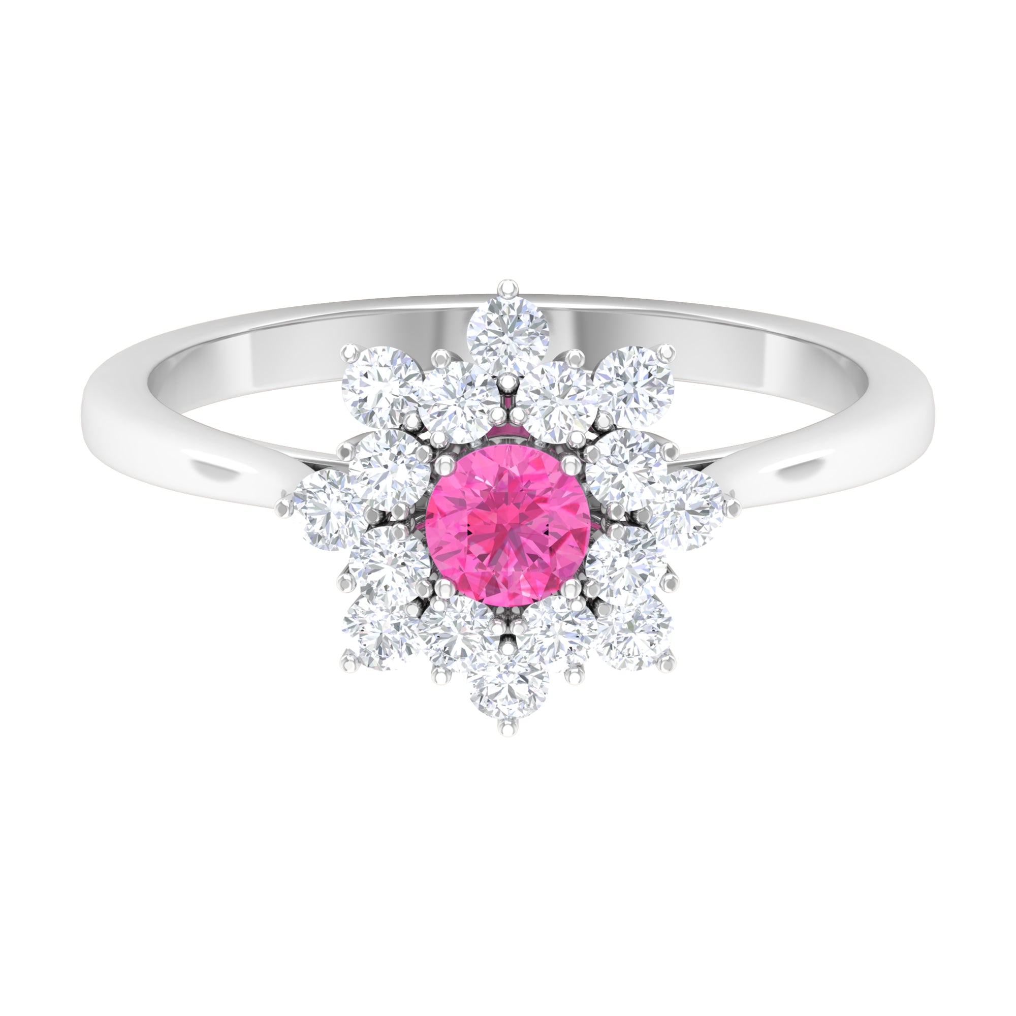 1 CT Pink Sapphire and Diamond Cluster Engagement Ring in Prong Setting Pink Sapphire - ( AAA ) - Quality - Rosec Jewels