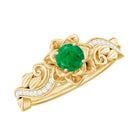 Flower Inspired Emerald and Diamond Engagement Ring in Gold Emerald - ( AAA ) - Quality - Rosec Jewels