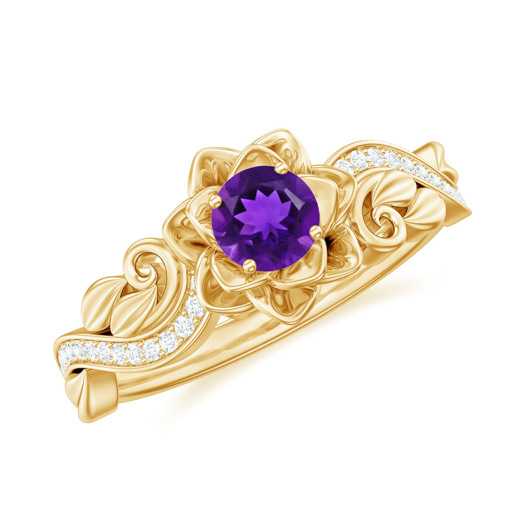 1/2 CT Floral Inspired Amethyst and Diamond Engagement Ring Amethyst - ( AAA ) - Quality - Rosec Jewels