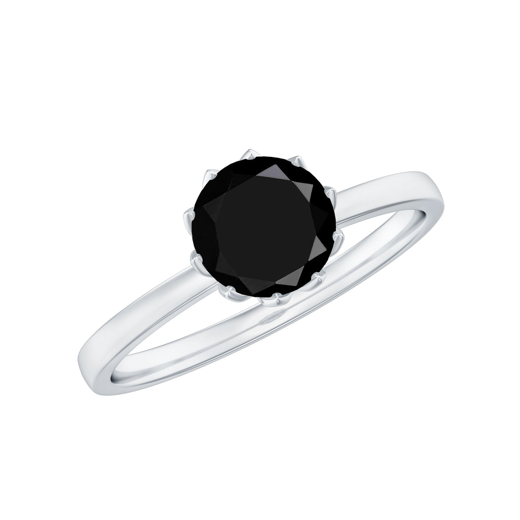 3/4 CT Natural Black Spinel Solitaire Ring in Lotus Basket Setting Black Spinel - ( AAA ) - Quality - Rosec Jewels UK
