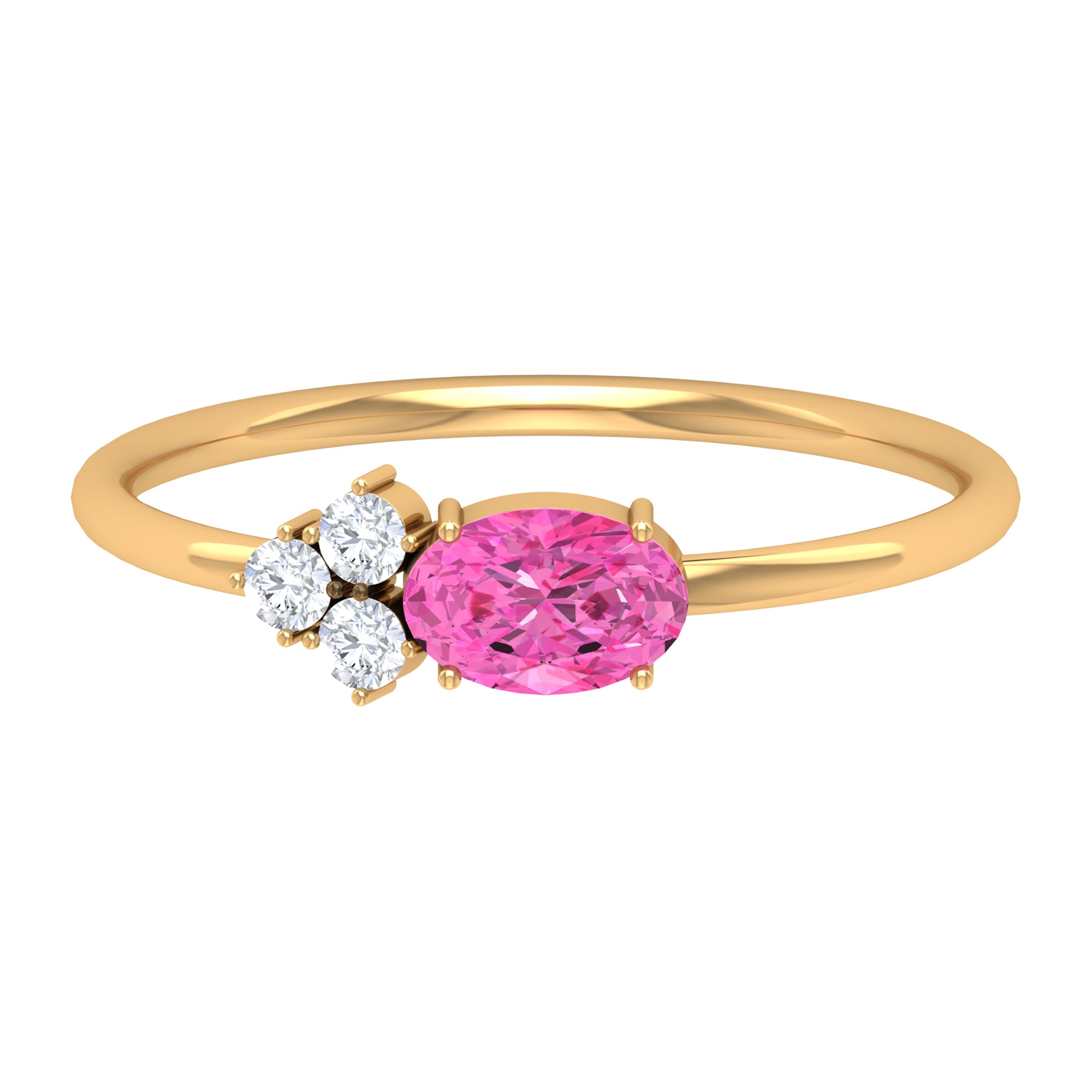 3/4 CT Oval Cut Pink Sapphire Promise Ring with Diamond Trio Pink Sapphire - ( AAA ) - Quality - Rosec Jewels