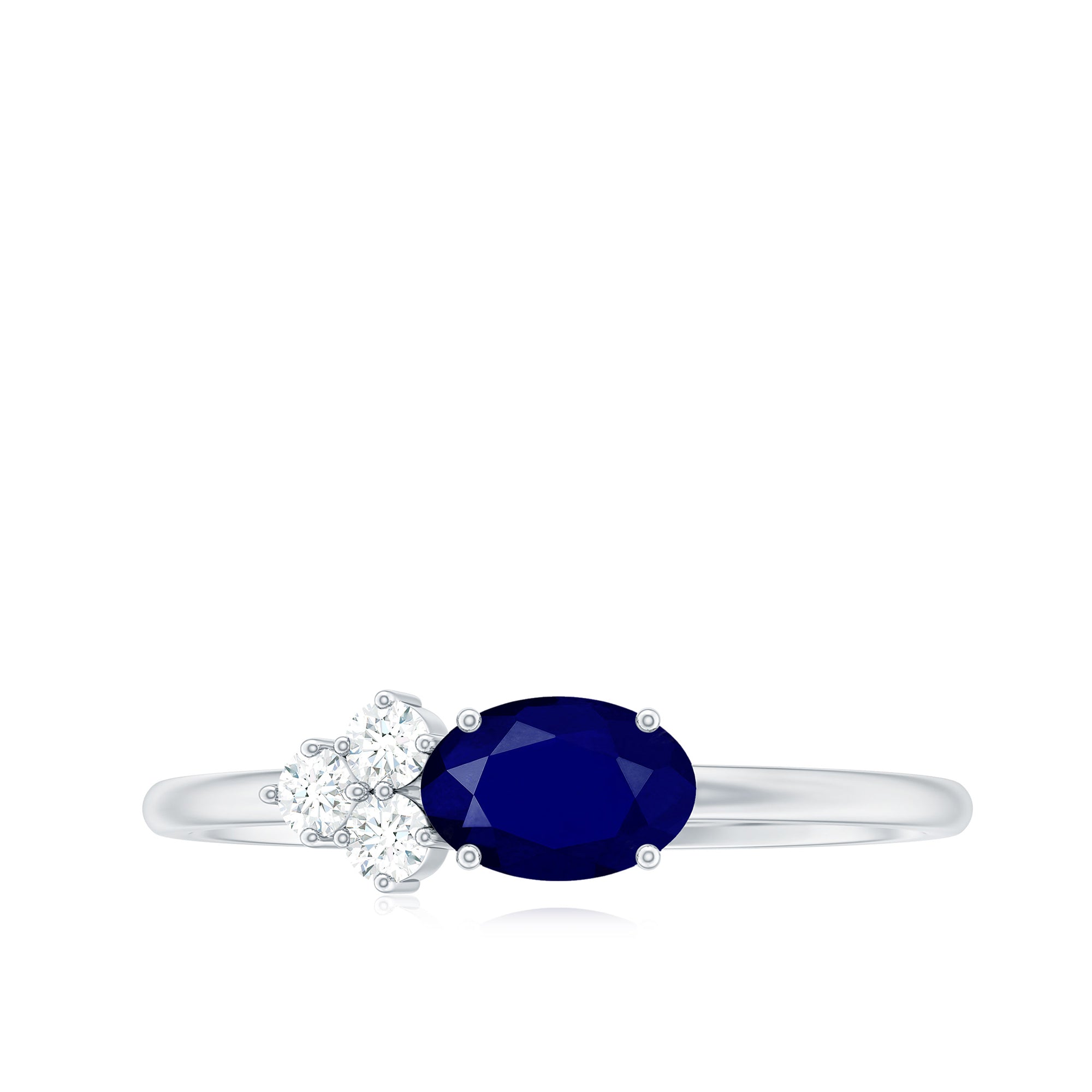 3/4 CT Oval Cut Blue Sapphire Promise Ring with Diamond Trio Blue Sapphire - ( AAA ) - Quality - Rosec Jewels