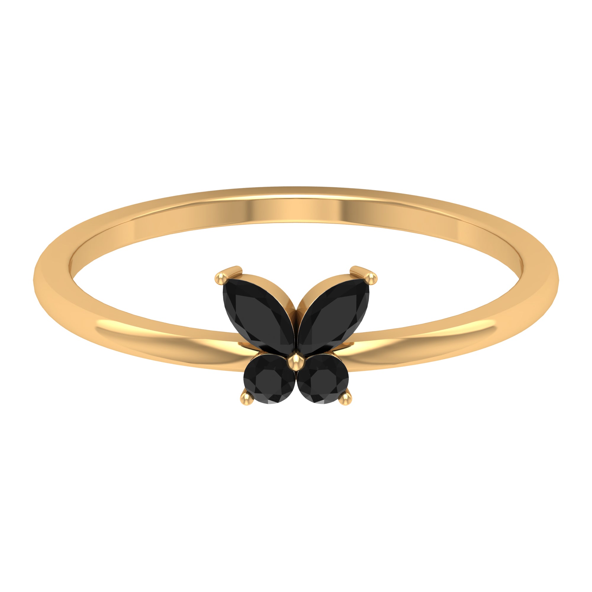 Marquise and Round Black Onyx Butterfly Promise Ring Black Onyx - ( AAA ) - Quality - Rosec Jewels