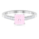 1.25 CT Solitaire Rose Quartz and Diamond Side Stone Ring Rose Quartz - ( AAA ) - Quality - Rosec Jewels