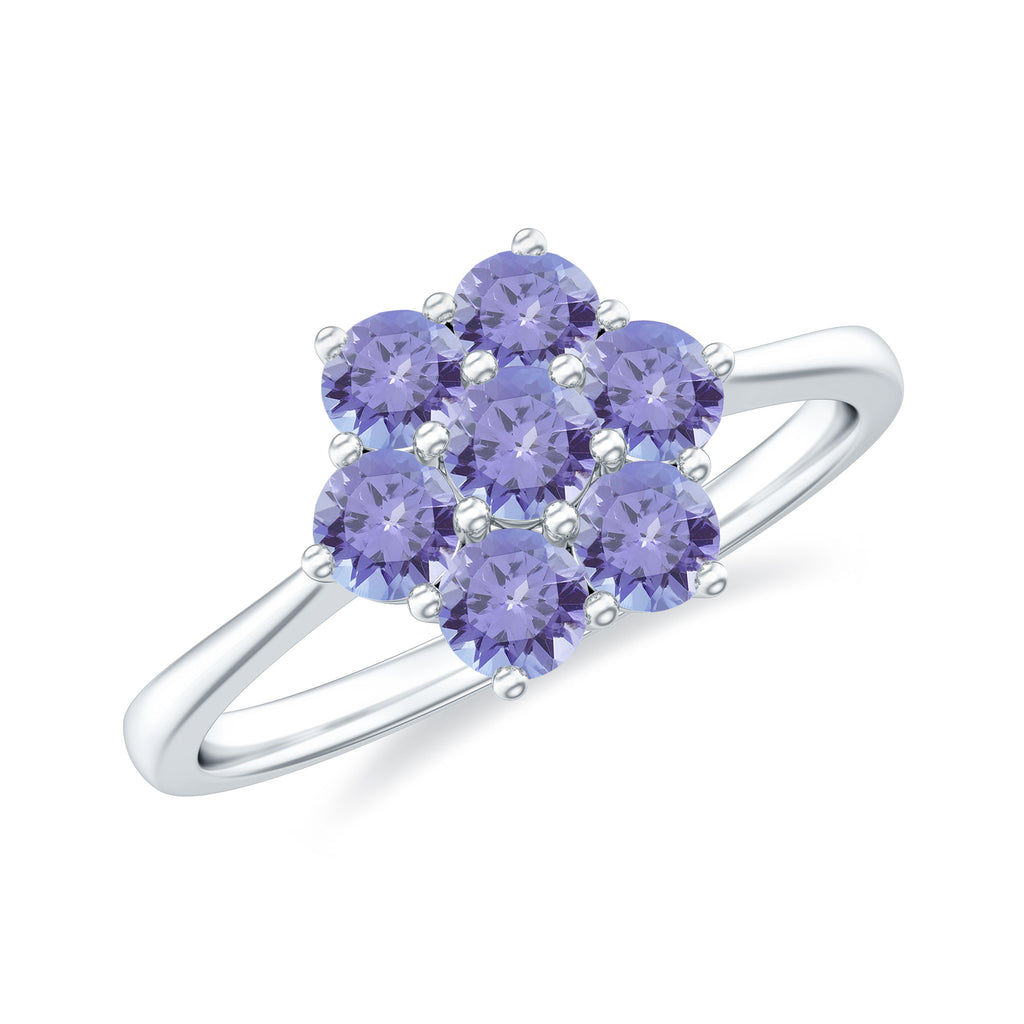 1 CT Round Shape Tanzanite Cluster Flower Ring Tanzanite - ( AAA ) - Quality - Rosec Jewels