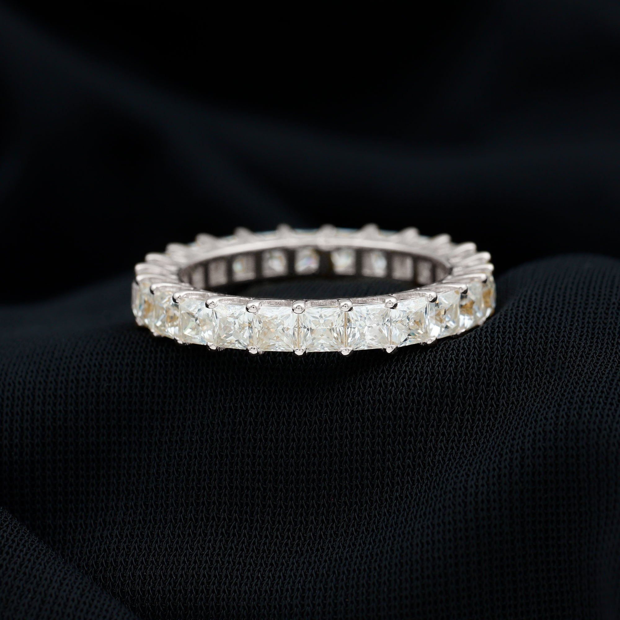 Full Eternity Band Ring with Princess Cut Moissanite Moissanite - ( D-VS1 ) - Color and Clarity - Rosec Jewels