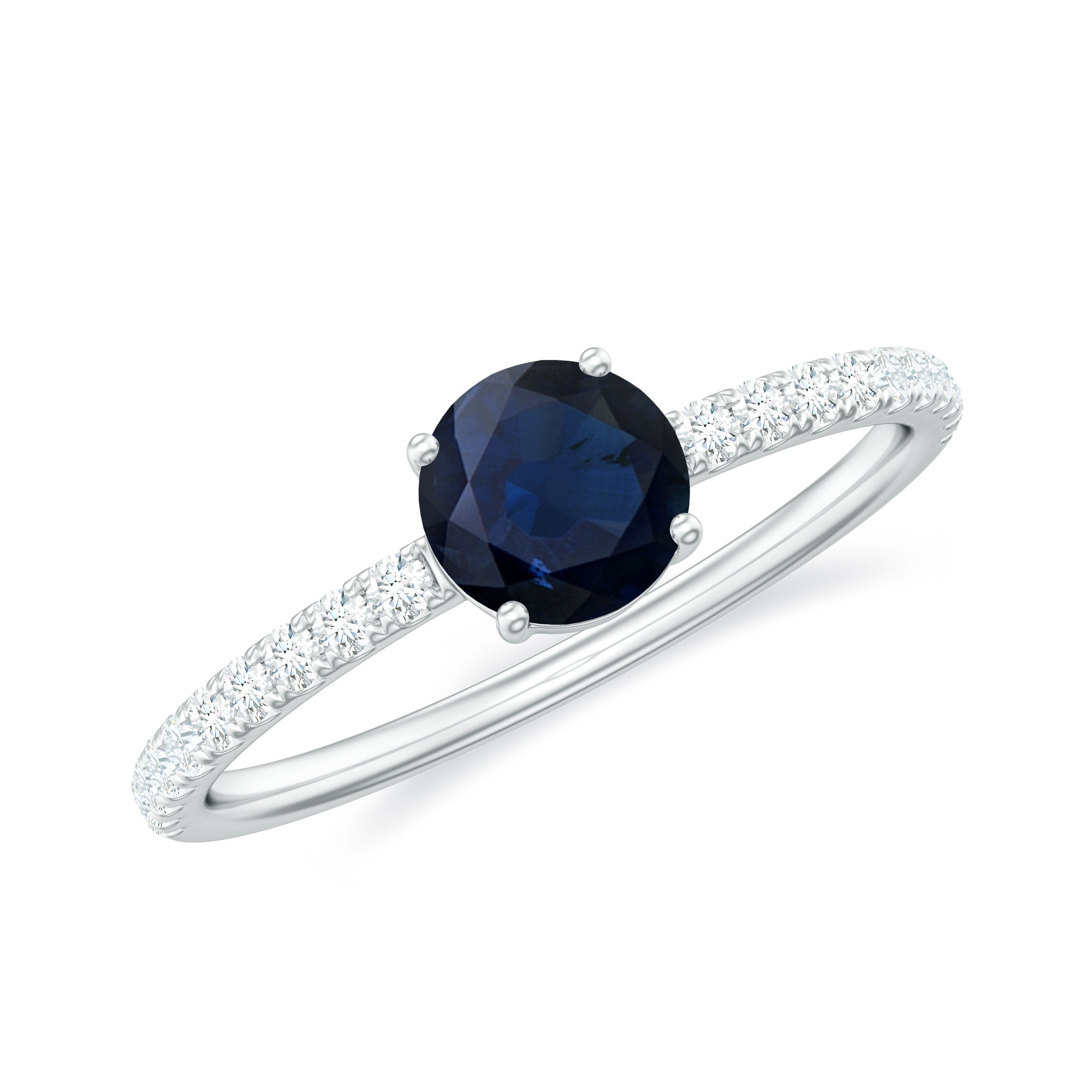 1 CT Blue Sapphire Solitaire Engagement Ring with Diamond Blue Sapphire - ( AAA ) - Quality - Rosec Jewels