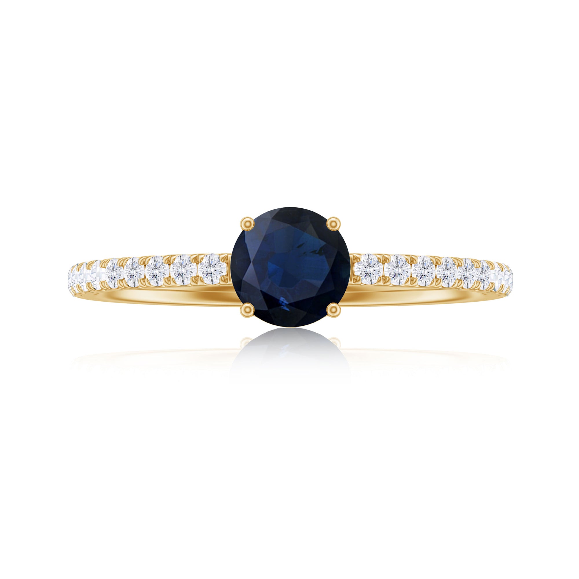 1 CT Blue Sapphire Solitaire Engagement Ring with Diamond Blue Sapphire - ( AAA ) - Quality - Rosec Jewels