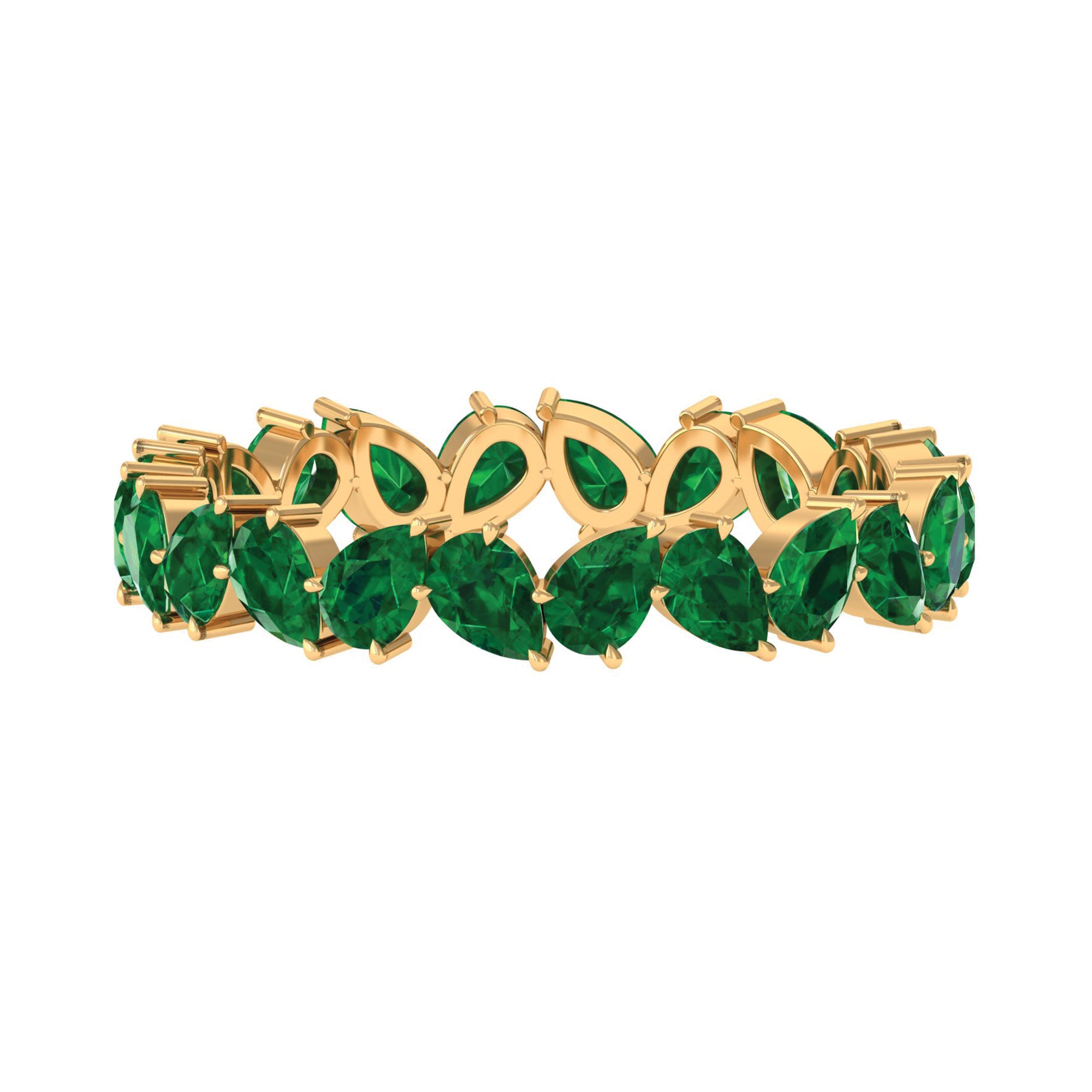Full Eternity Band Ring with Pear Cut Lab Grown Emerald Lab Created Emerald - ( AAAA ) - Quality - Rosec Jewels