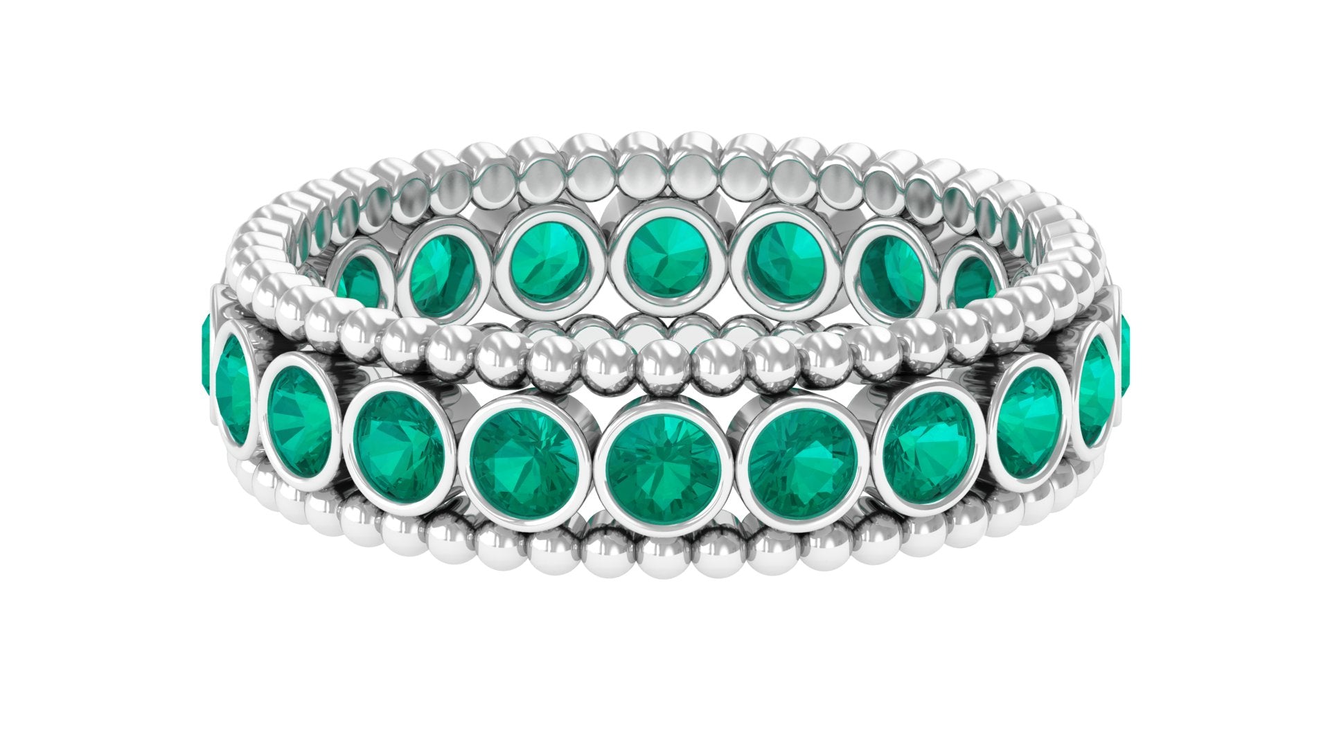 Natural Emerald Full Eternity Band Ring with Beaded Details Emerald - ( AAA ) - Quality - Rosec Jewels