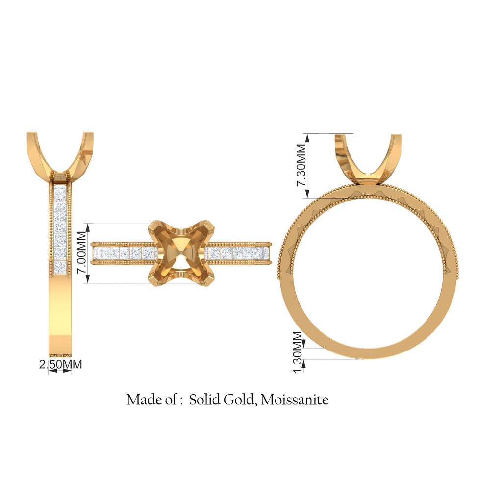 4.50 CT Milgrain Moonstone Engagement Ring with Diamond Side Stones Moonstone - ( AAA ) - Quality - Rosec Jewels
