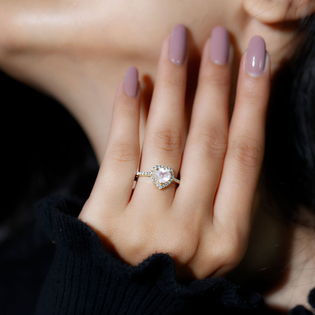 1.50 CT Heart Shape Rose Quartz Engagement Ring with Diamond Accent Rose Quartz - ( AAA ) - Quality - Rosec Jewels