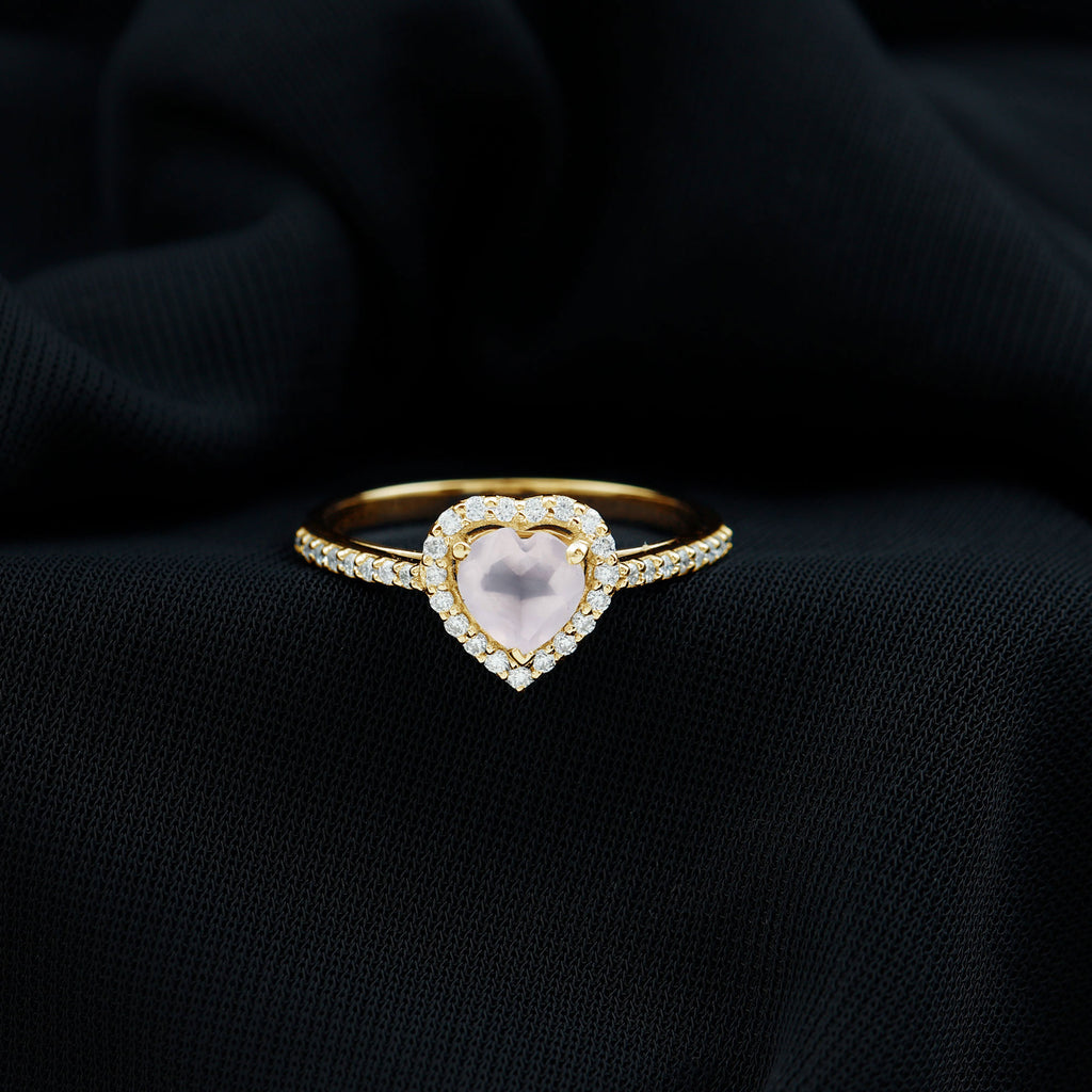 1.50 CT Heart Shape Rose Quartz Engagement Ring with Diamond Accent Rose Quartz - ( AAA ) - Quality - Rosec Jewels