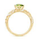 Solitaire Peridot Vintage Inspired Engagement Ring with Diamond Peridot - ( AAA ) - Quality - Rosec Jewels