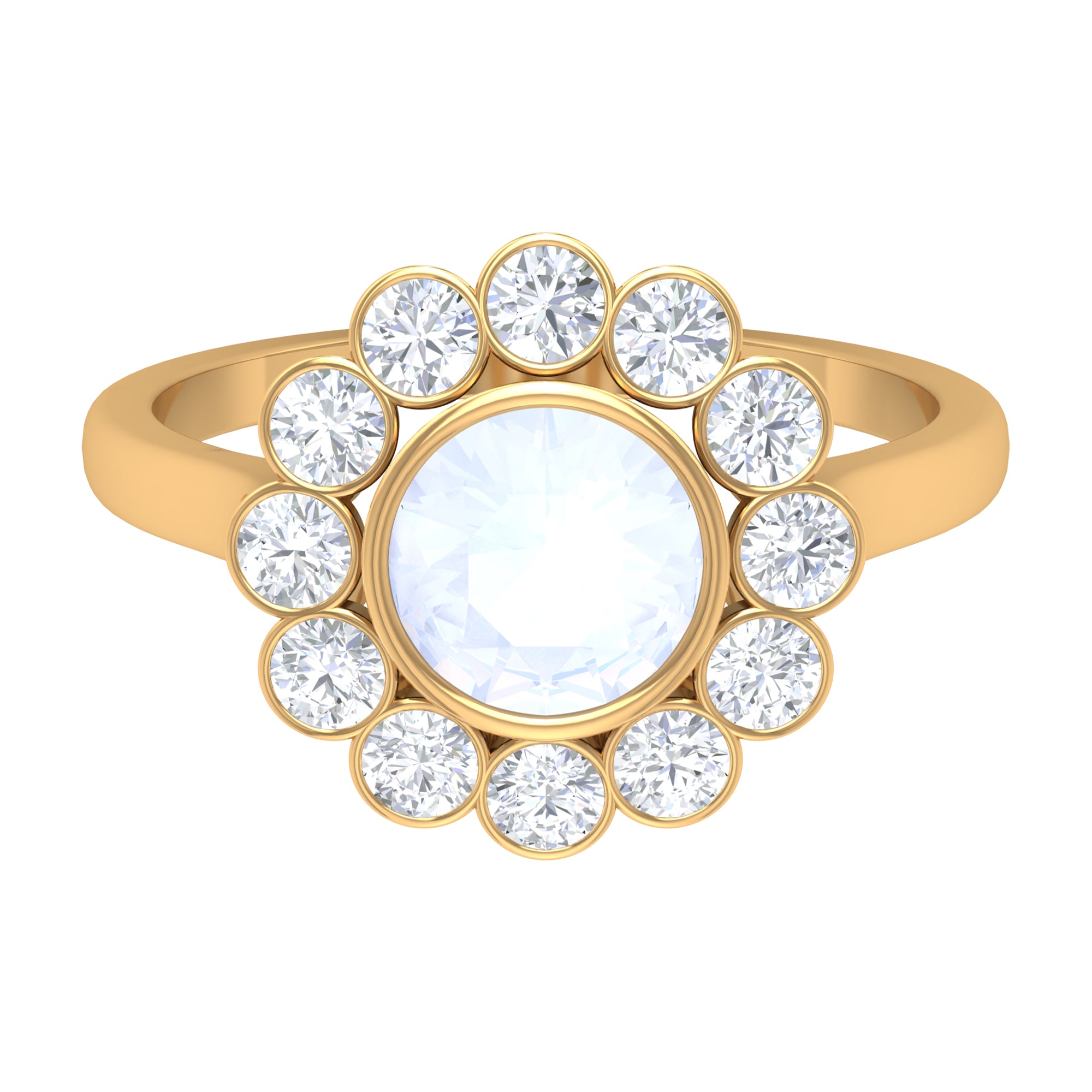 1.75 CT Round Moonstone and Diamond Statement Halo Ring in Bezel Setting Moonstone - ( AAA ) - Quality - Rosec Jewels