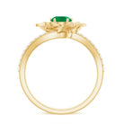 Real Emerald and Diamond Flower Ring with Bypass Shank Emerald - ( AAA ) - Quality - Rosec Jewels