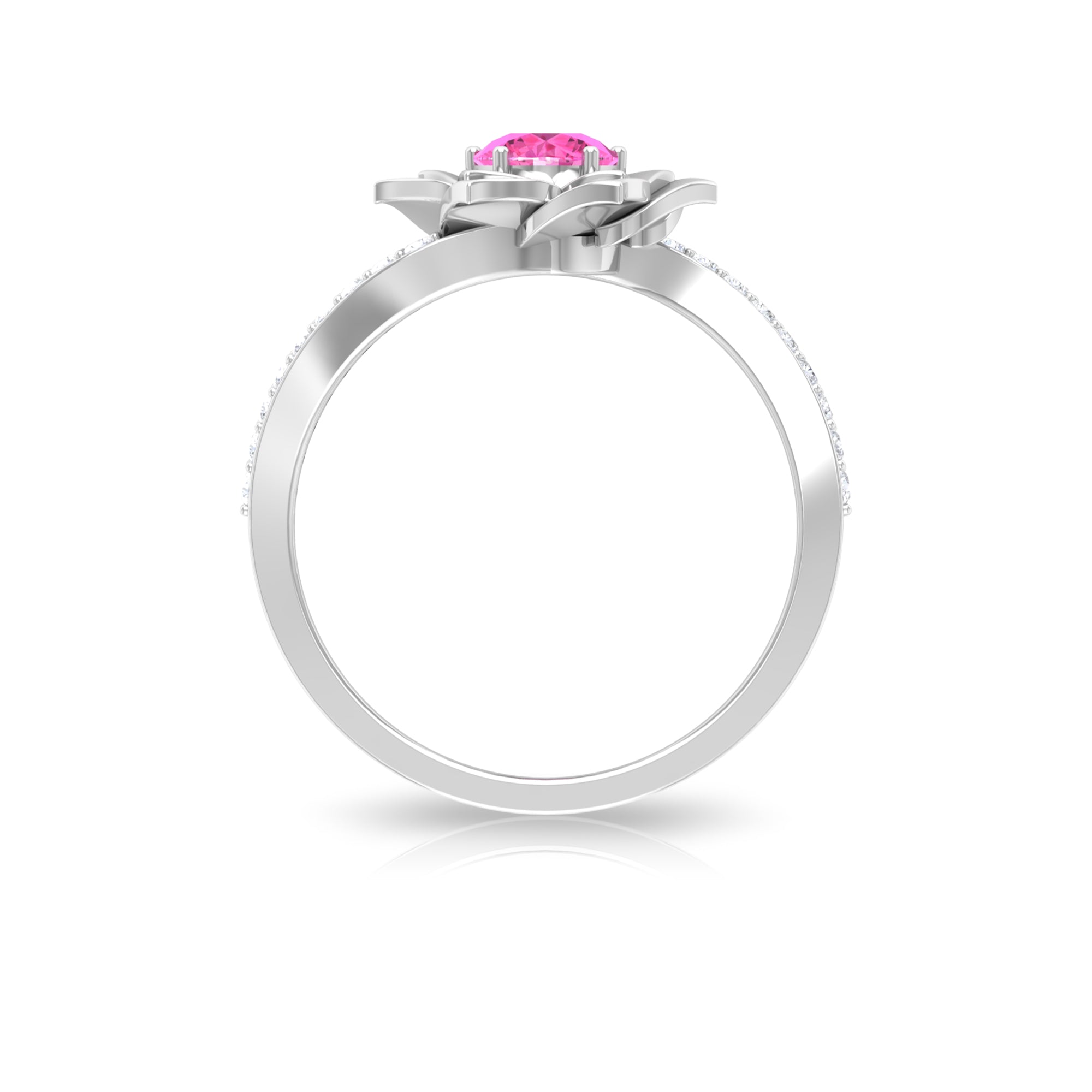 Pink Sapphire and Diamond Flower Engagement Ring with Bypass Shank Pink Sapphire - ( AAA ) - Quality - Rosec Jewels