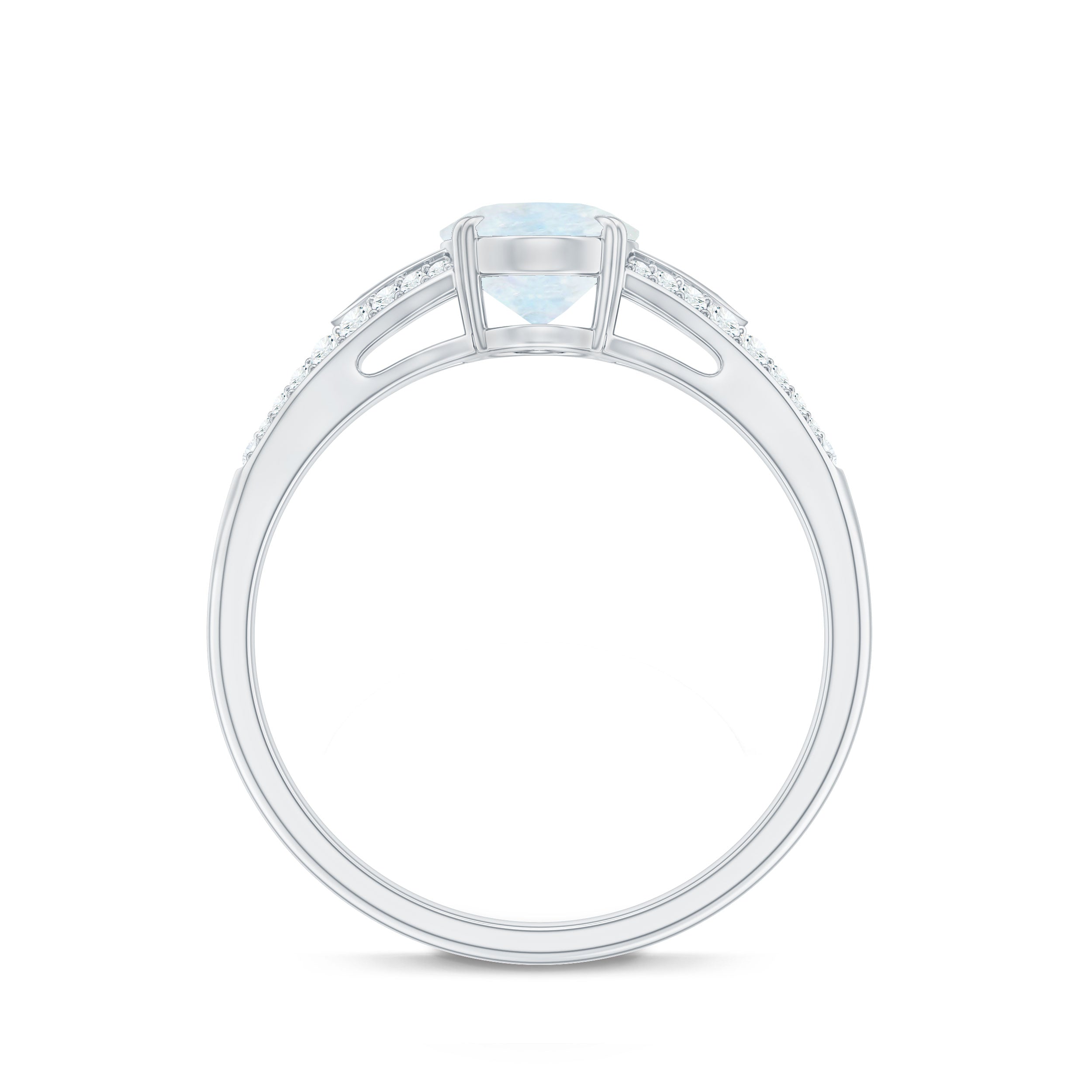 3/4 CT Oval Cut Moonstone Solitaire Engagement Ring with Diamond Accent Moonstone - ( AAA ) - Quality - Rosec Jewels