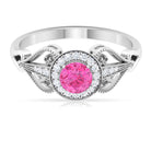 Vintage Pink Sapphire and Diamond Ring with Beaded Detail Pink Sapphire - ( AAA ) - Quality - Rosec Jewels