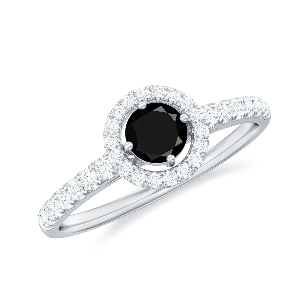 0.75 CT Black Onyx and Diamond Halo Engagement Ring Black Onyx - ( AAA ) - Quality - Rosec Jewels