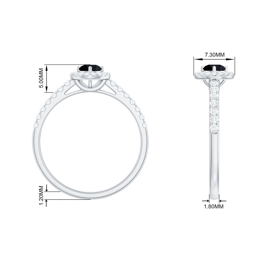 0.75 CT Black Onyx and Diamond Halo Engagement Ring Black Onyx - ( AAA ) - Quality - Rosec Jewels