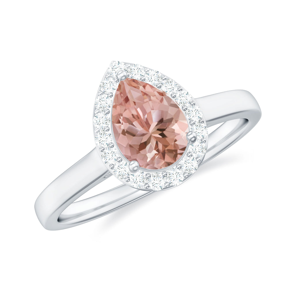 3/4 CT Teardrop Morganite Ring with Diamond Accent Morganite - ( AAA ) - Quality - Rosec Jewels