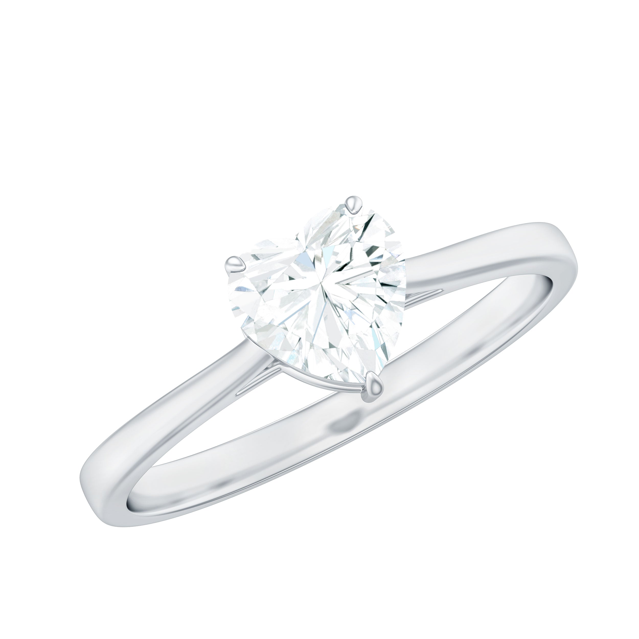 Heart Shape Simple Solitaire Ring with Moissanite Moissanite - ( D-VS1 ) - Color and Clarity - Rosec Jewels