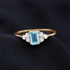 1 CT Octagon Cut Aquamarine Solitaire Ring with Diamond Trio Aquamarine - ( AAA ) - Quality - Rosec Jewels