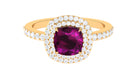 3.25 CT Cushion Shape Rhodolite Engagement Ring with Moissanite Double Halo Rhodolite - ( AAA ) - Quality - Rosec Jewels