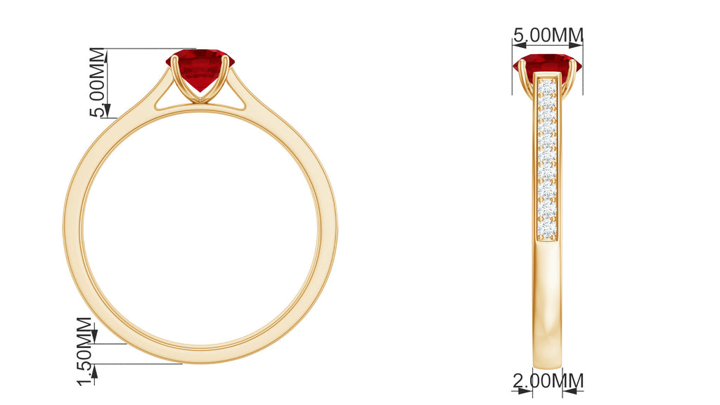 Round Lab Grown Ruby Solitaire Engagement Ring with Diamond Side Stones Lab Created Ruby - ( AAAA ) - Quality - Rosec Jewels