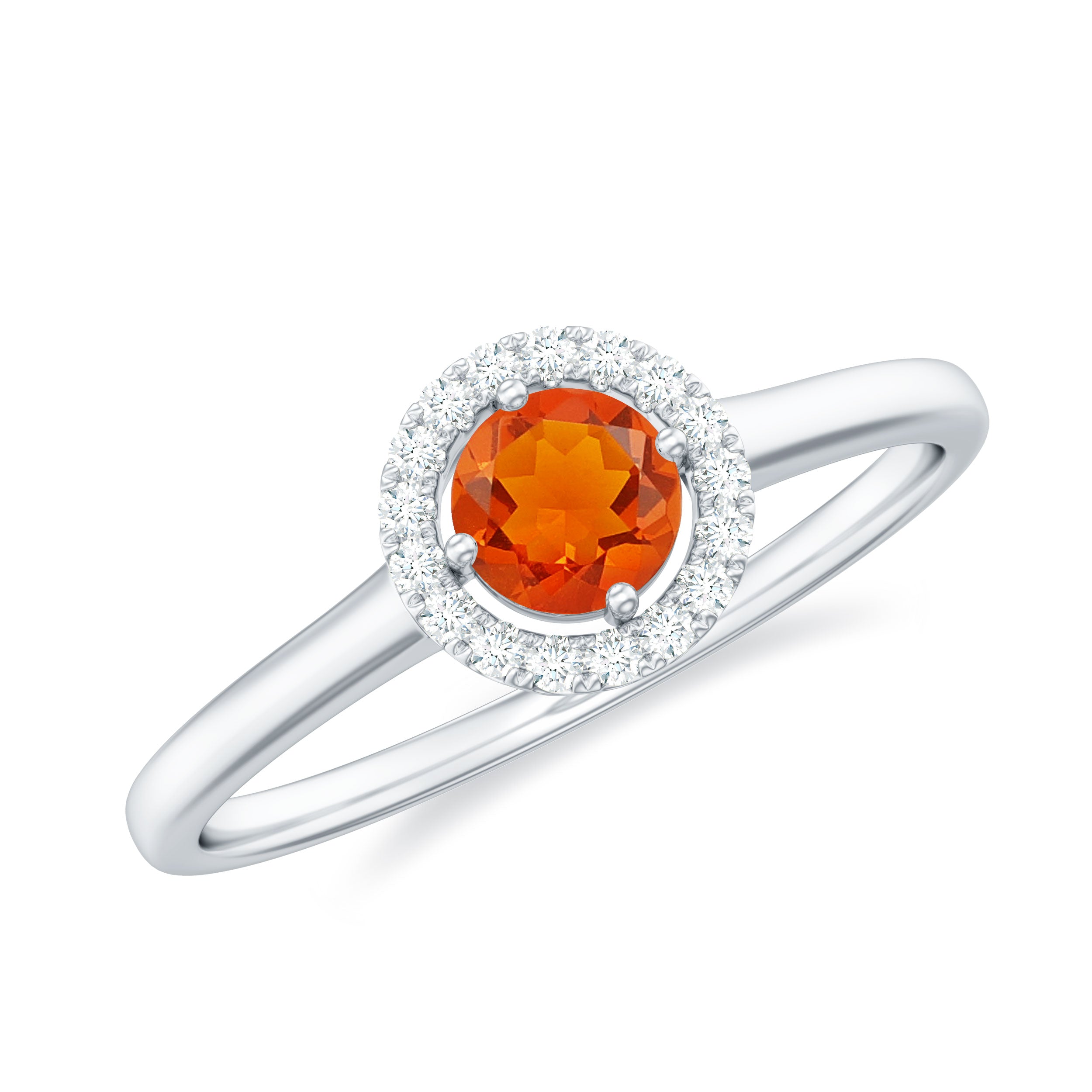 Natural Fire Opal Promise Ring with Diamond Halo Fire Opal - ( AAA ) - Quality - Rosec Jewels