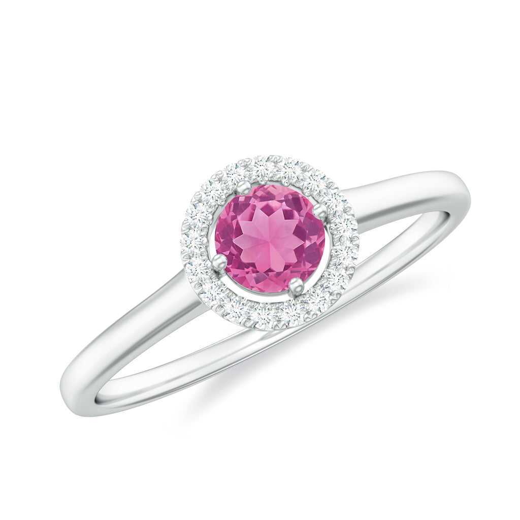 Pink Tourmaline Promise Ring with Diamond Halo