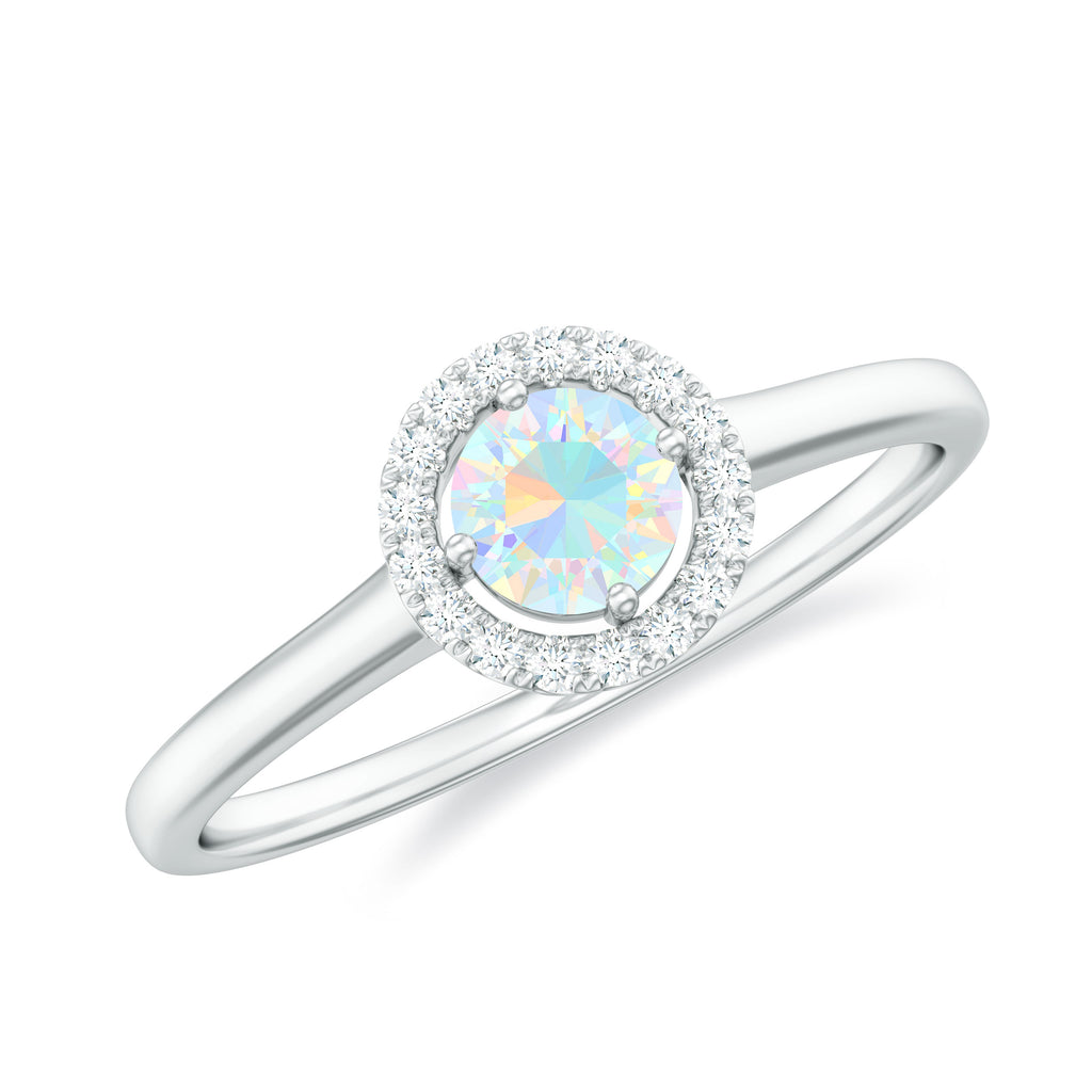 Ethiopian Opal Promise Ring with Diamond Halo Ethiopian Opal - ( AAA ) - Quality - Rosec Jewels