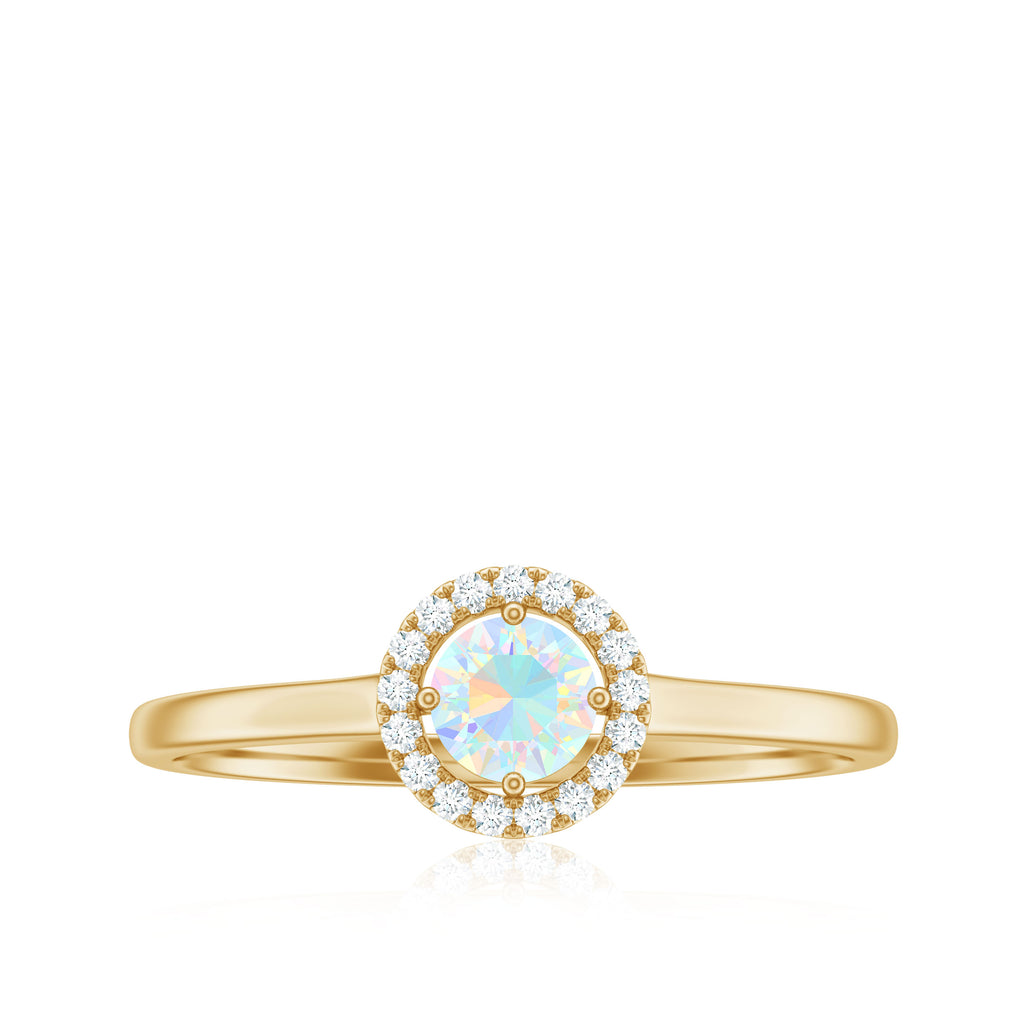 Ethiopian Opal Promise Ring with Diamond Halo Ethiopian Opal - ( AAA ) - Quality - Rosec Jewels