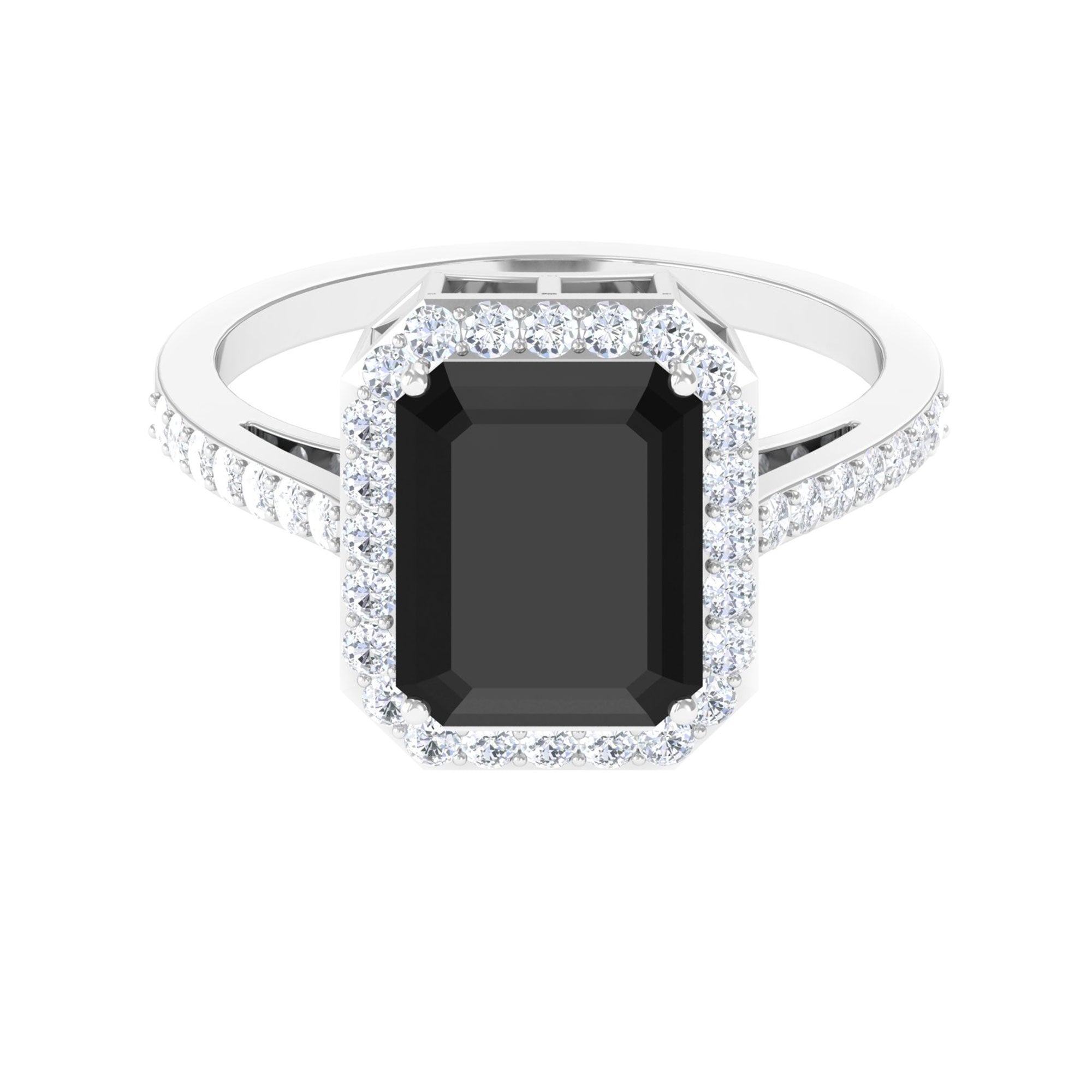 Emerald Cut Lab Created Black Diamond Halo Engagement Ring Lab Created Black Diamond - ( AAAA ) - Quality - Rosec Jewels