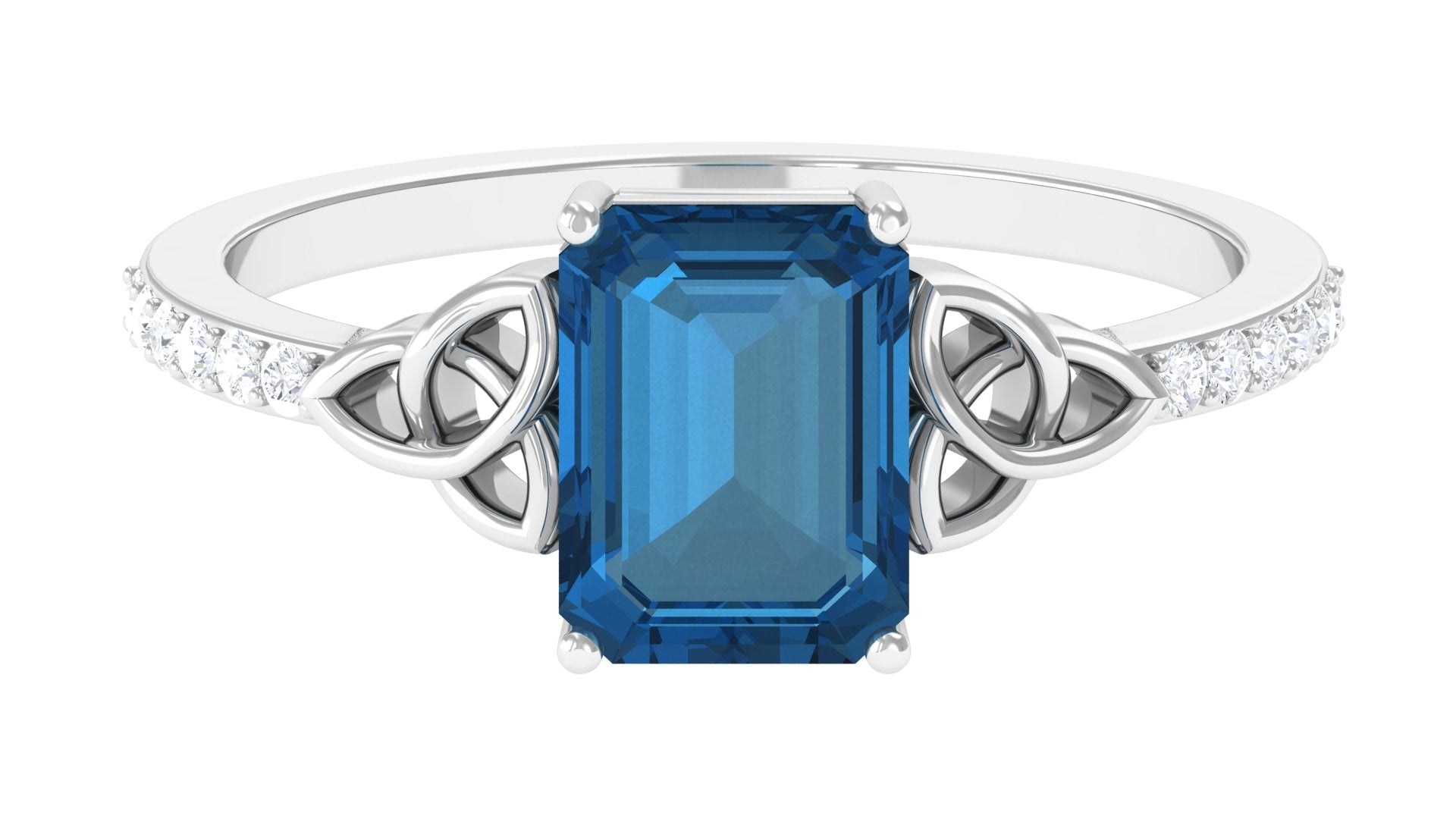 Octagon Cut Solitaire London Blue Topaz Celtic Engagement Ring with Diamond London Blue Topaz - ( AAA ) - Quality - Rosec Jewels