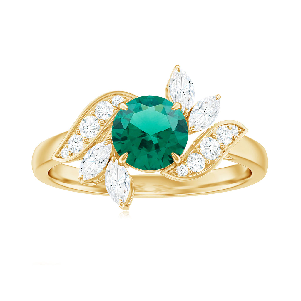 1.25 CT Round Lab Created Emerald Flower Engagement Ring with Diamond Lab Created Emerald - ( AAAA ) - Quality - Rosec Jewels